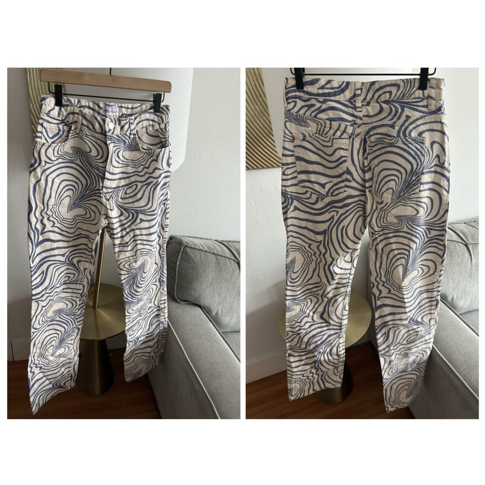 Zara Jeans Womens High Rise Geometric Straight Leg Size 6